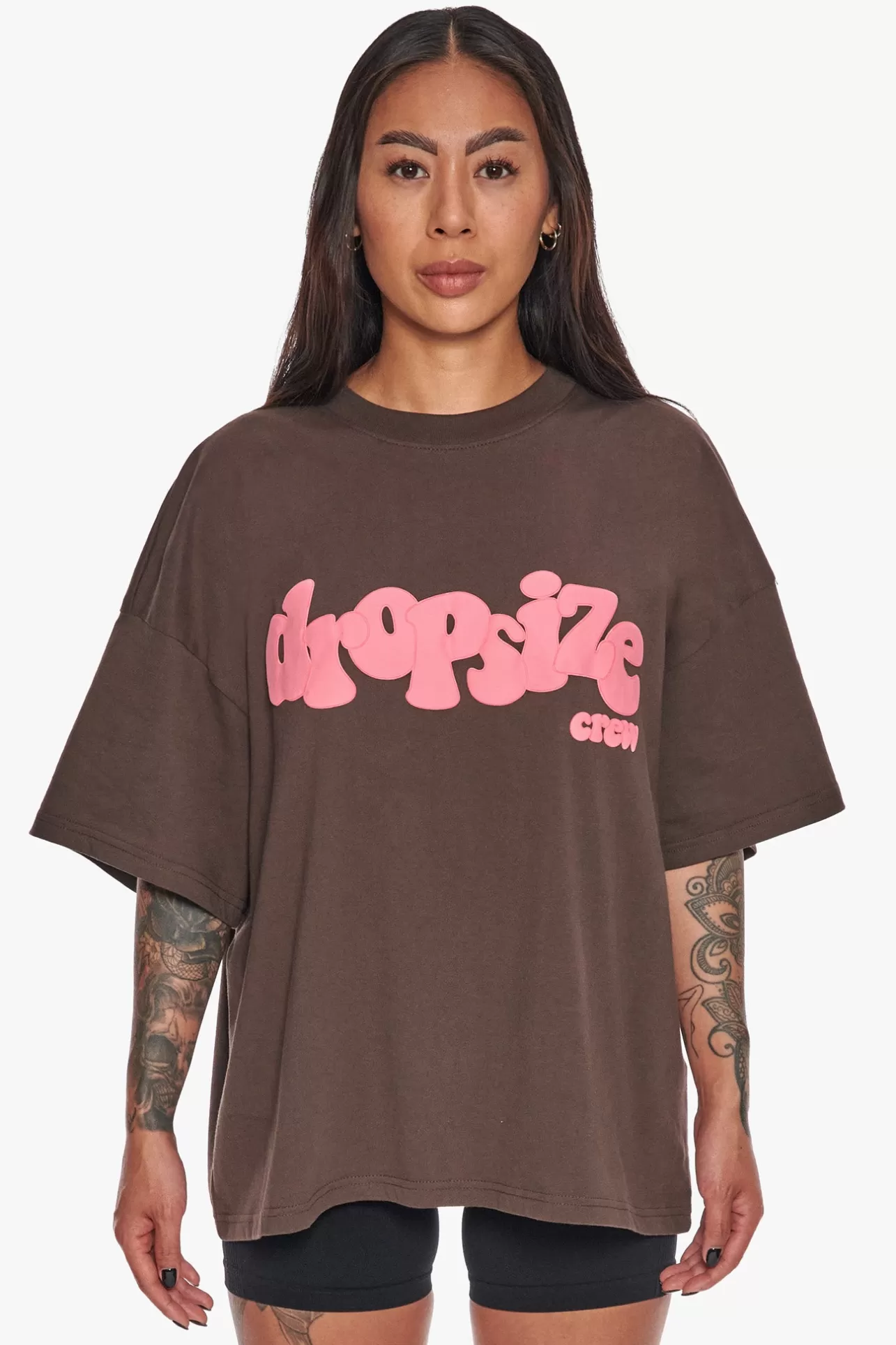 Dropsize HEAVY CREW T-SHIRT CHOCOLATE/ PINK*Women Women
