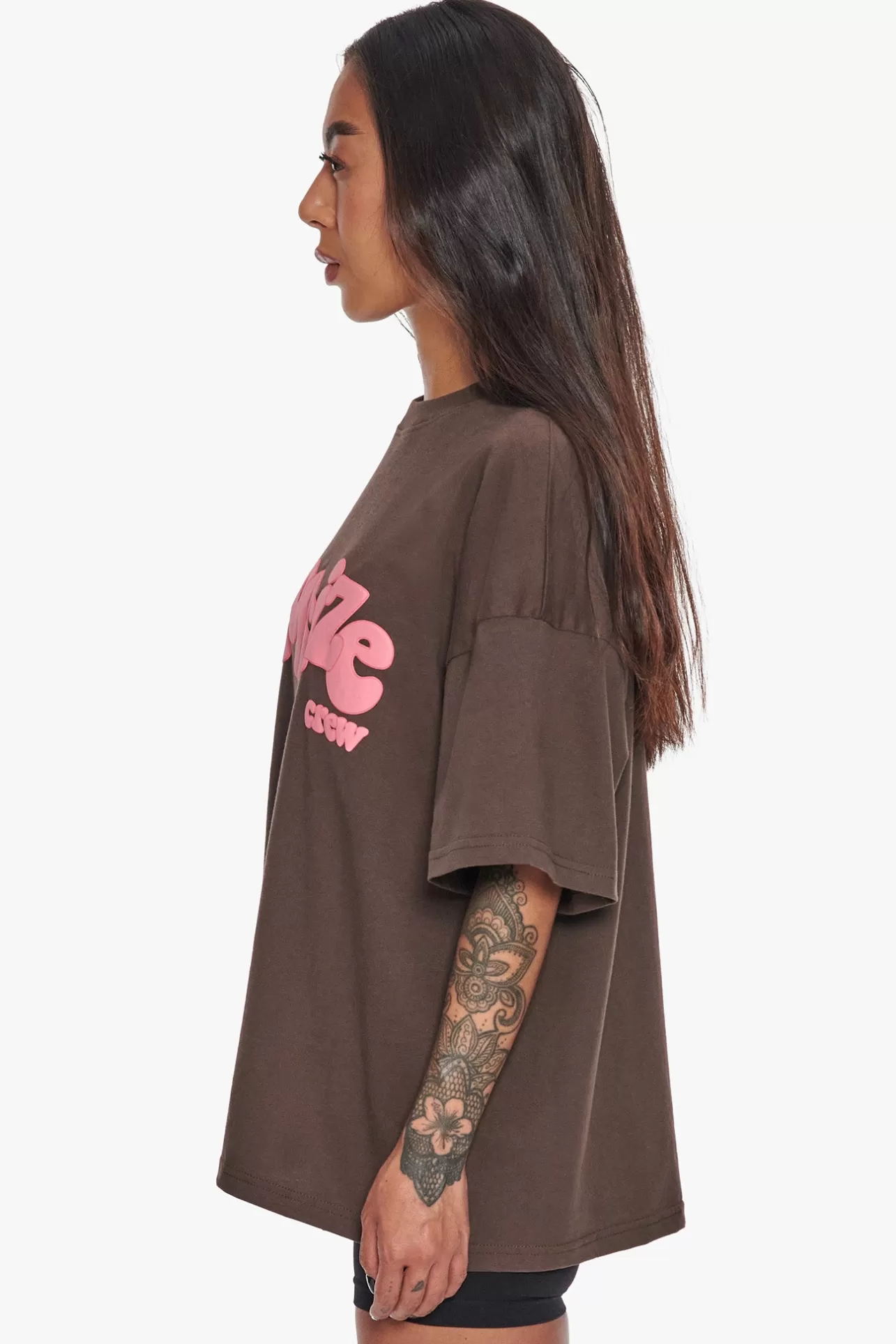 Dropsize HEAVY CREW T-SHIRT CHOCOLATE/ PINK*Women Women
