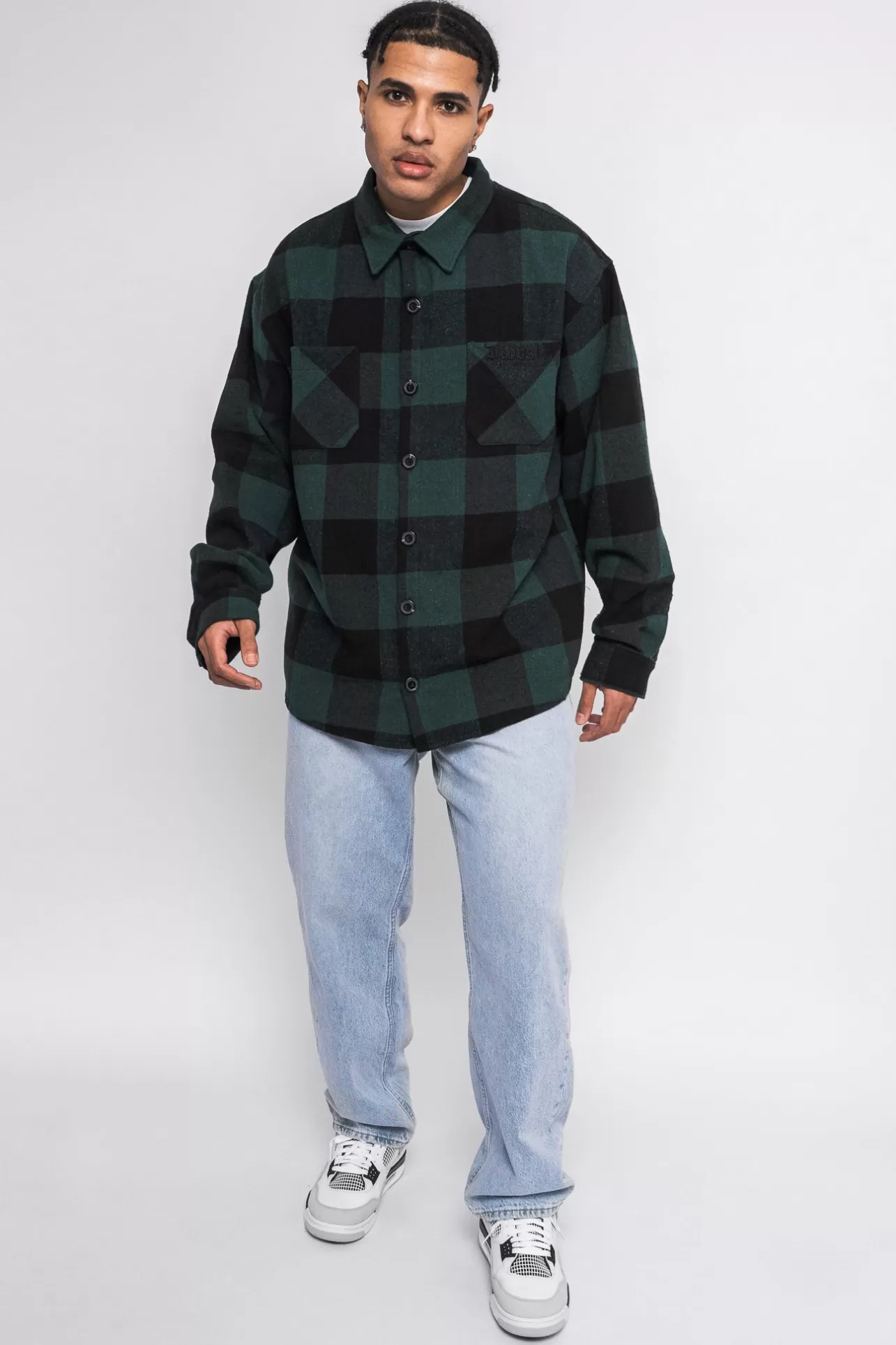 Dropsize HEAVY FLANNEL JACKET BLACK GREEN* Jackets