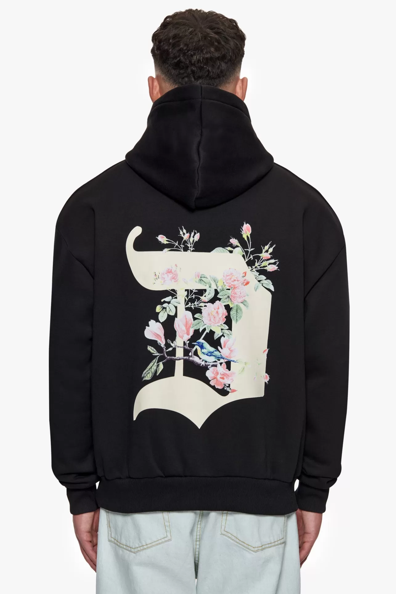 Dropsize HEAVY OVERSIZE BIRD & ROSES HOODIE BLACK* Hoodie
