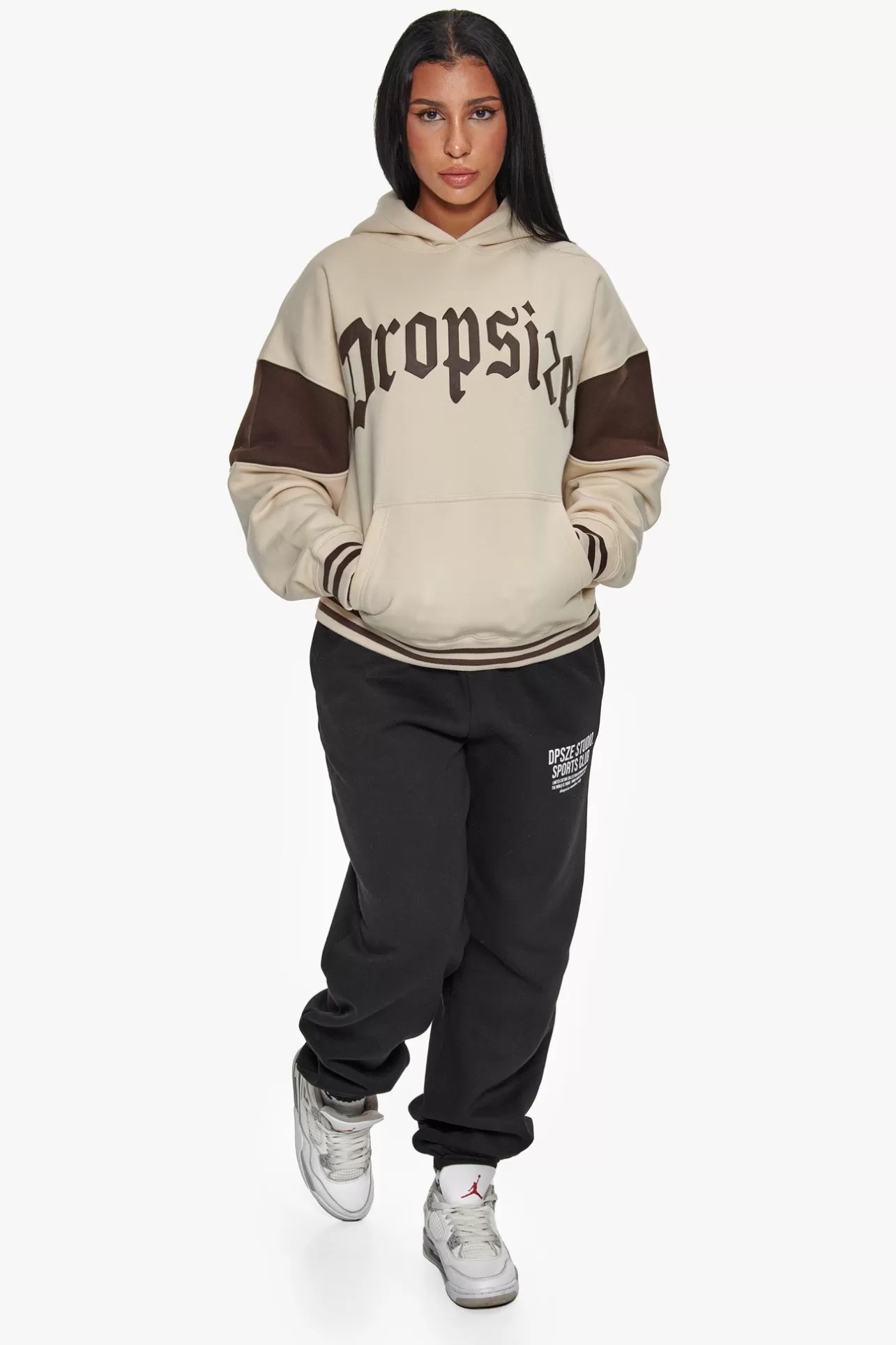 Dropsize HEAVY OVERSIZE COLOR SLEEVE HOODIE COCONUT MILK / CHOCOLATE BROWN*Women Women