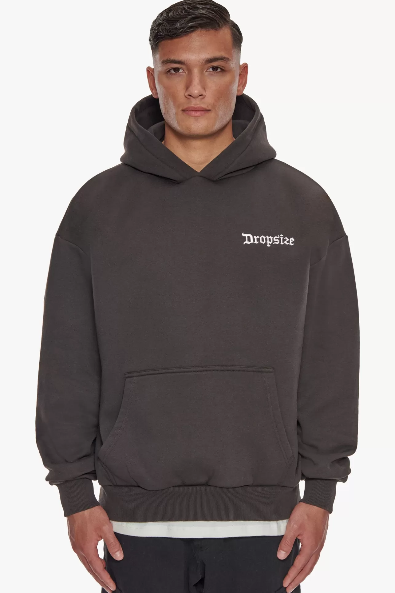 Dropsize HEAVY OVERSIZE CREW LOVE DOVE HOODIE WASHED BLACK* Hoodie