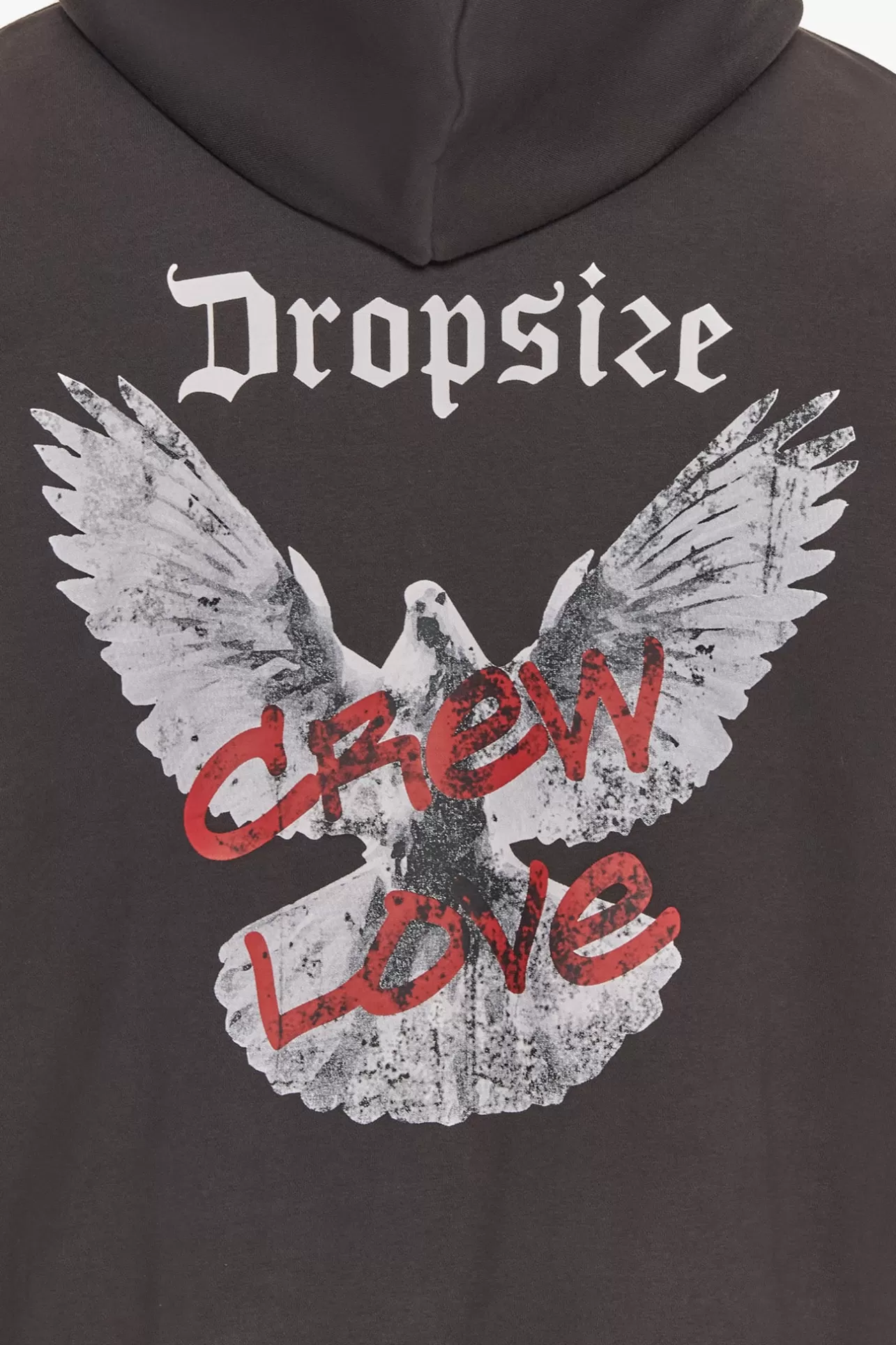 Dropsize HEAVY OVERSIZE CREW LOVE DOVE HOODIE WASHED BLACK* Hoodie