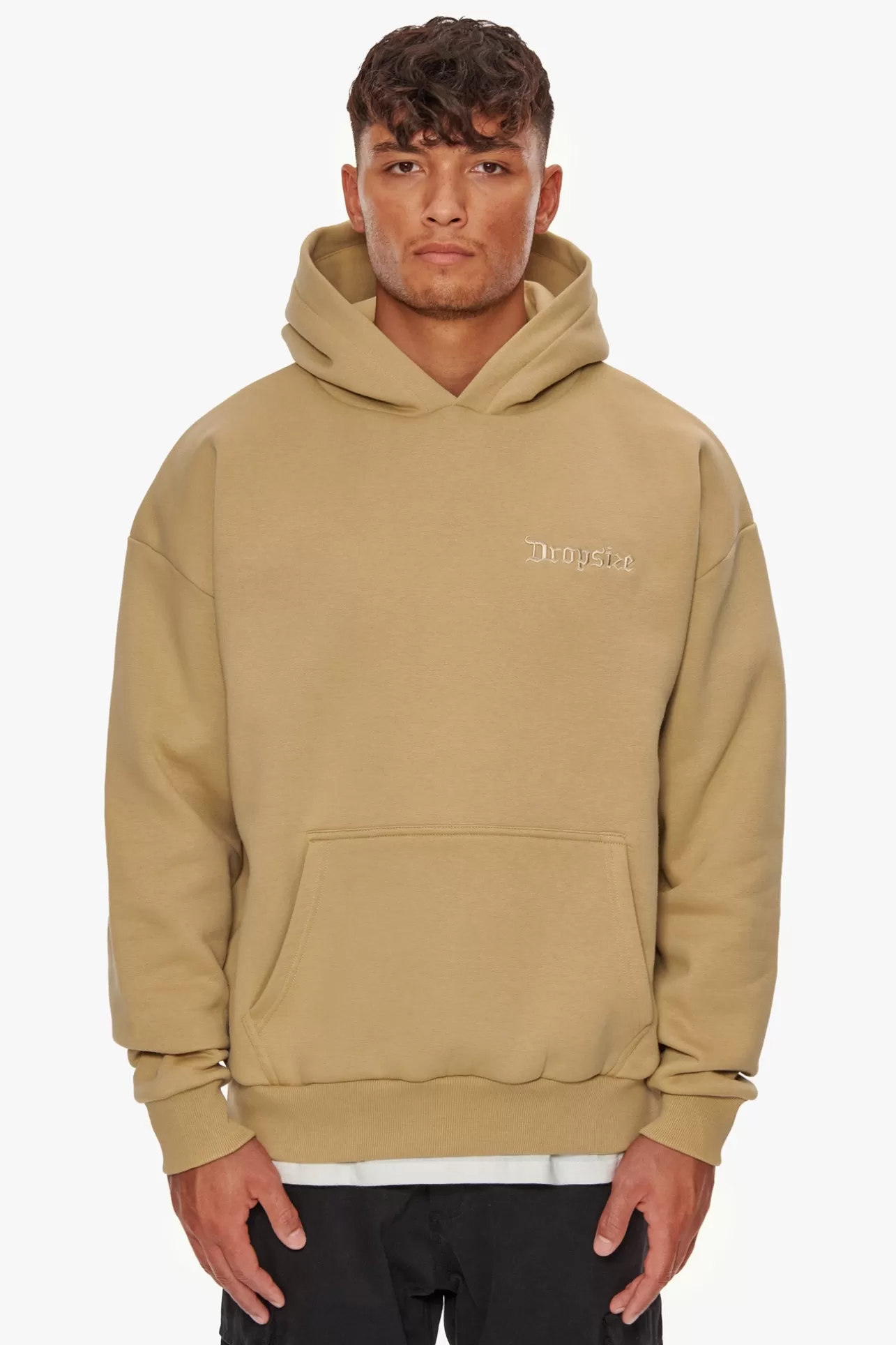 Dropsize HEAVY OVERSIZE EMBO HOODIE LIGHT BROWN* Hoodie