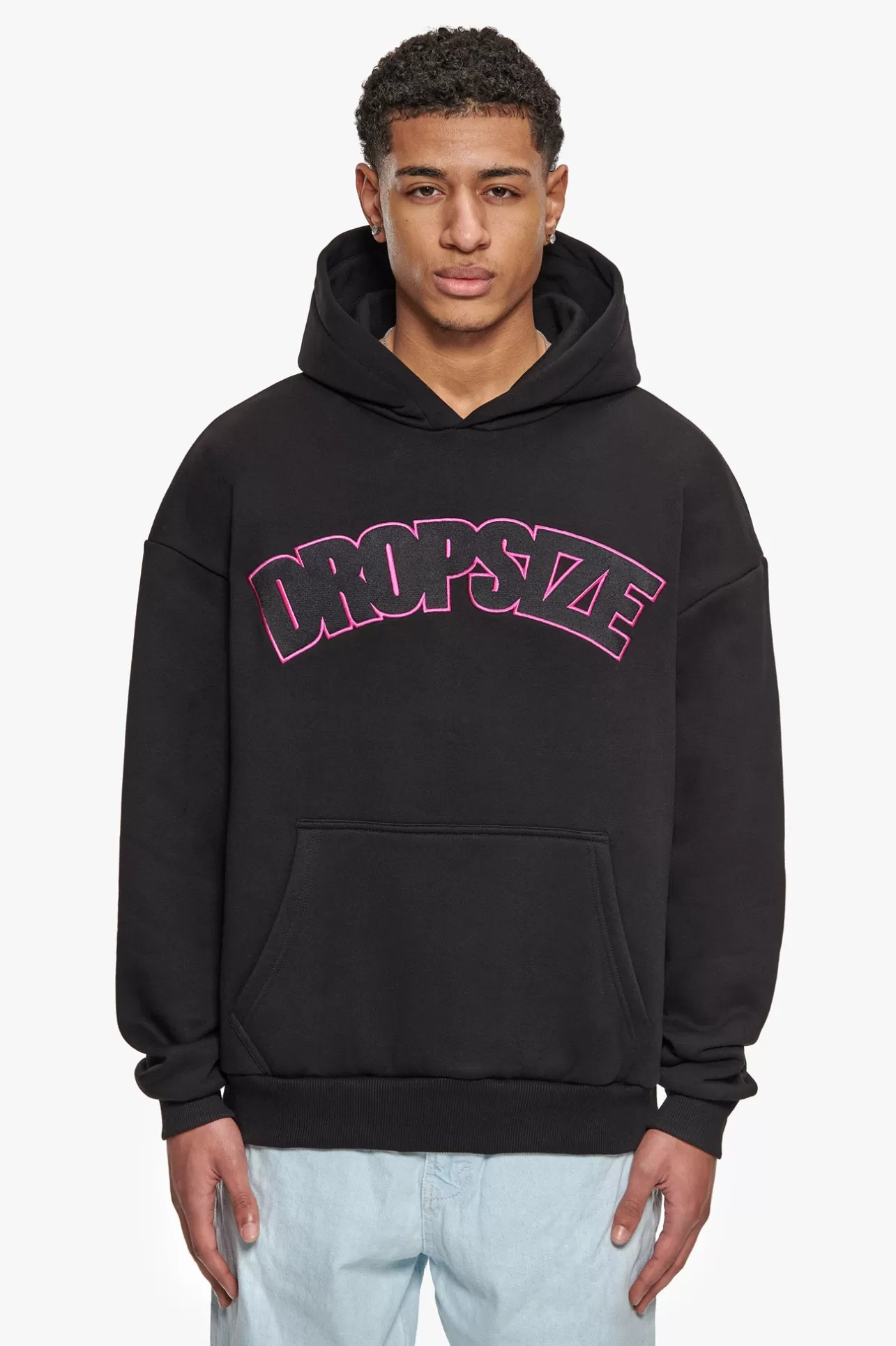Dropsize HEAVY OVERSIZE FLAT V2 EMBO HOODIE BLACK* Hoodie