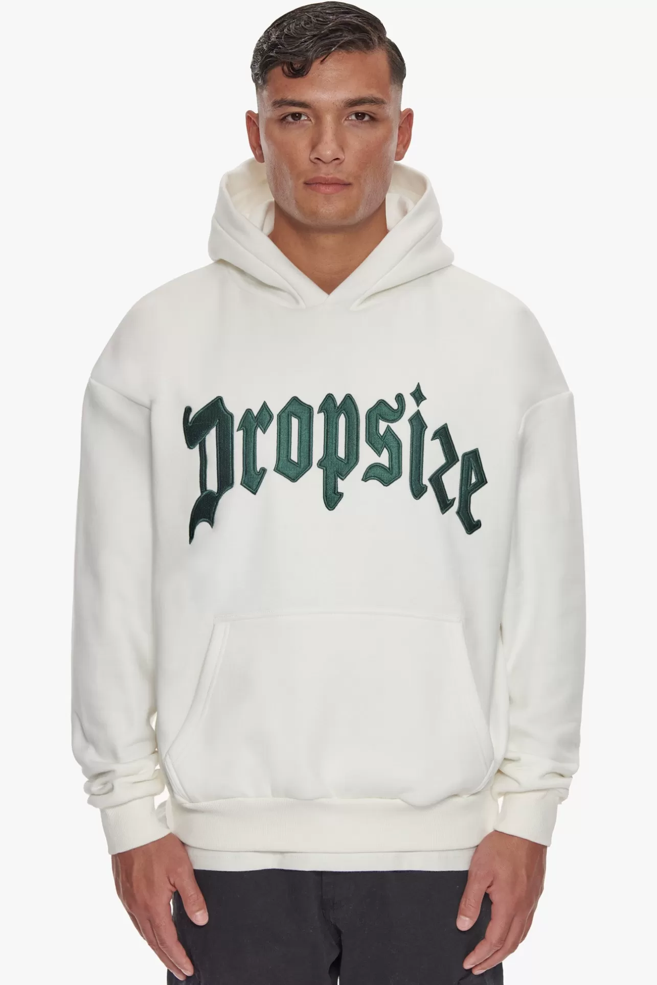 Dropsize HEAVY OVERSIZE FRONT EMBO LOGO HOODIE CREAM* Hoodie