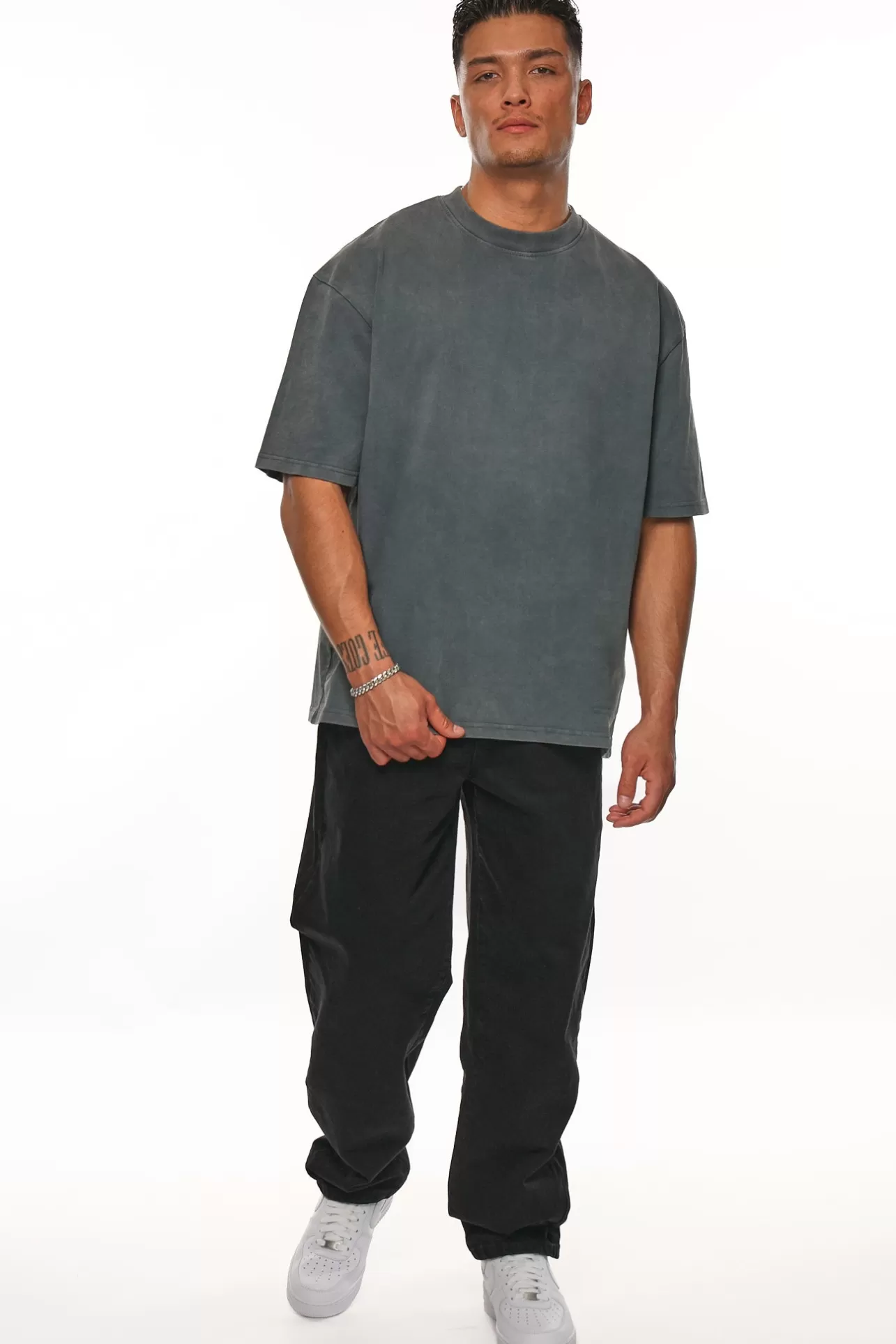 Dropsize HEAVY OVERSIZE METAL PATCH BASIC T-SHIRT WASHED GREY* T Shirt