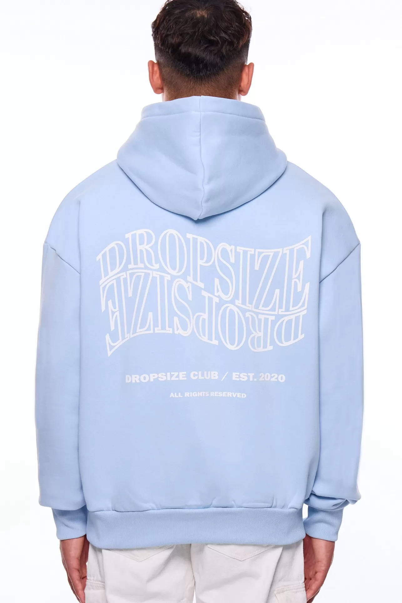 Dropsize HEAVY OVERSIZE MIRRORED LOGO HOODIE BABY BLUE* Hoodie