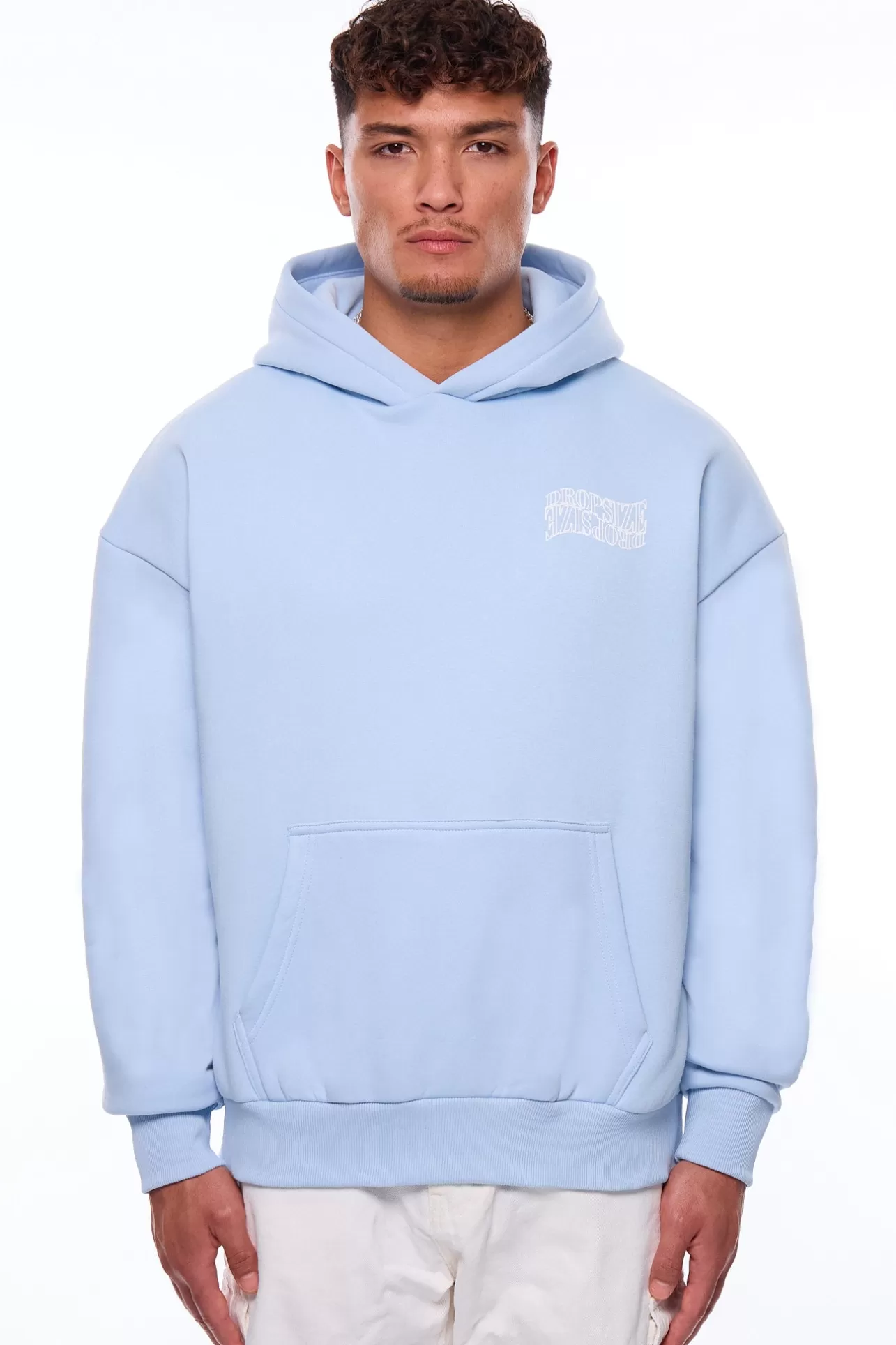 Dropsize HEAVY OVERSIZE MIRRORED LOGO HOODIE BABY BLUE* Hoodie