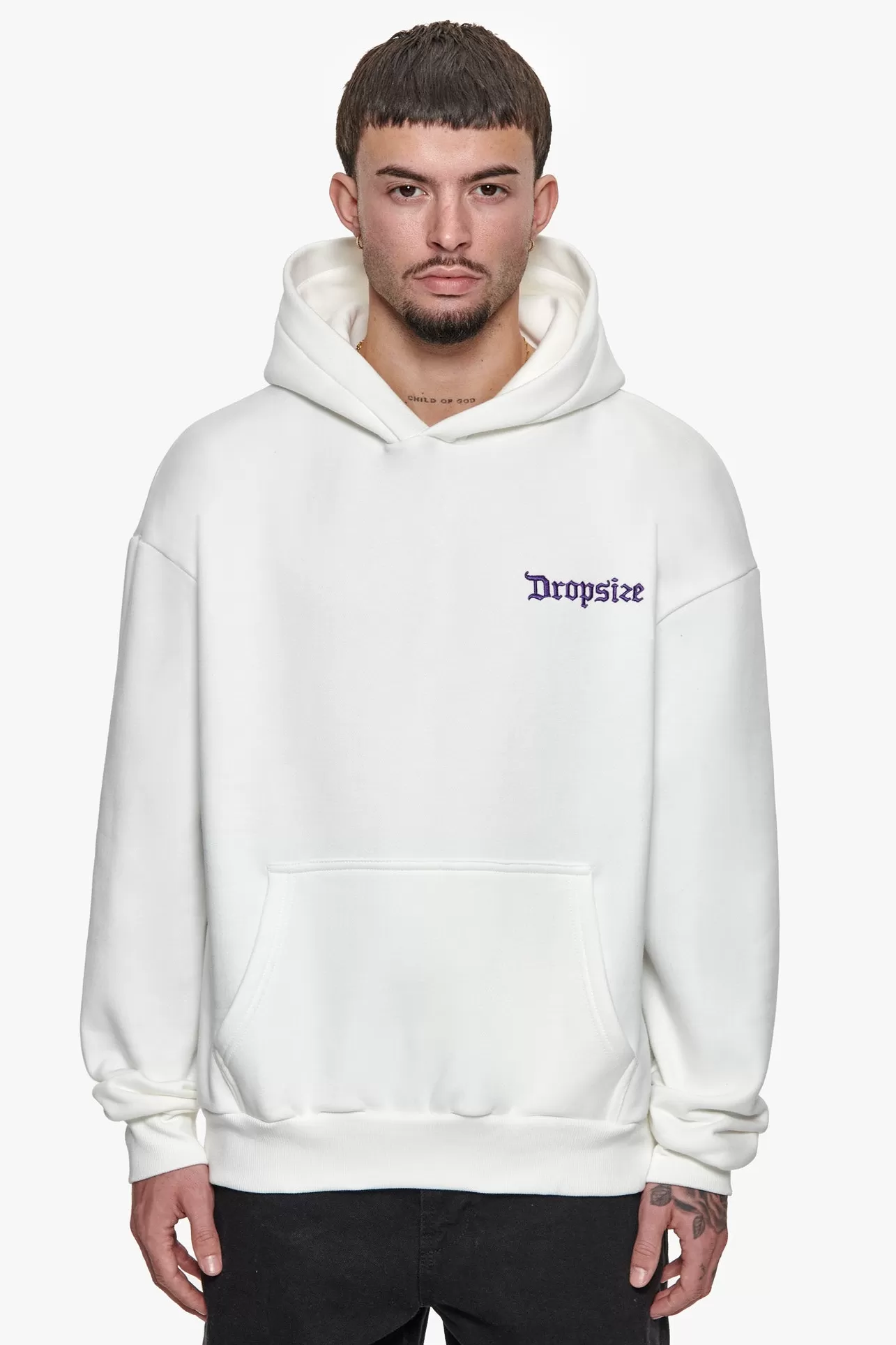 Dropsize HEAVY OVERSIZE NEVER GIVE UP HOODIE WASHED WHITE* Hoodie