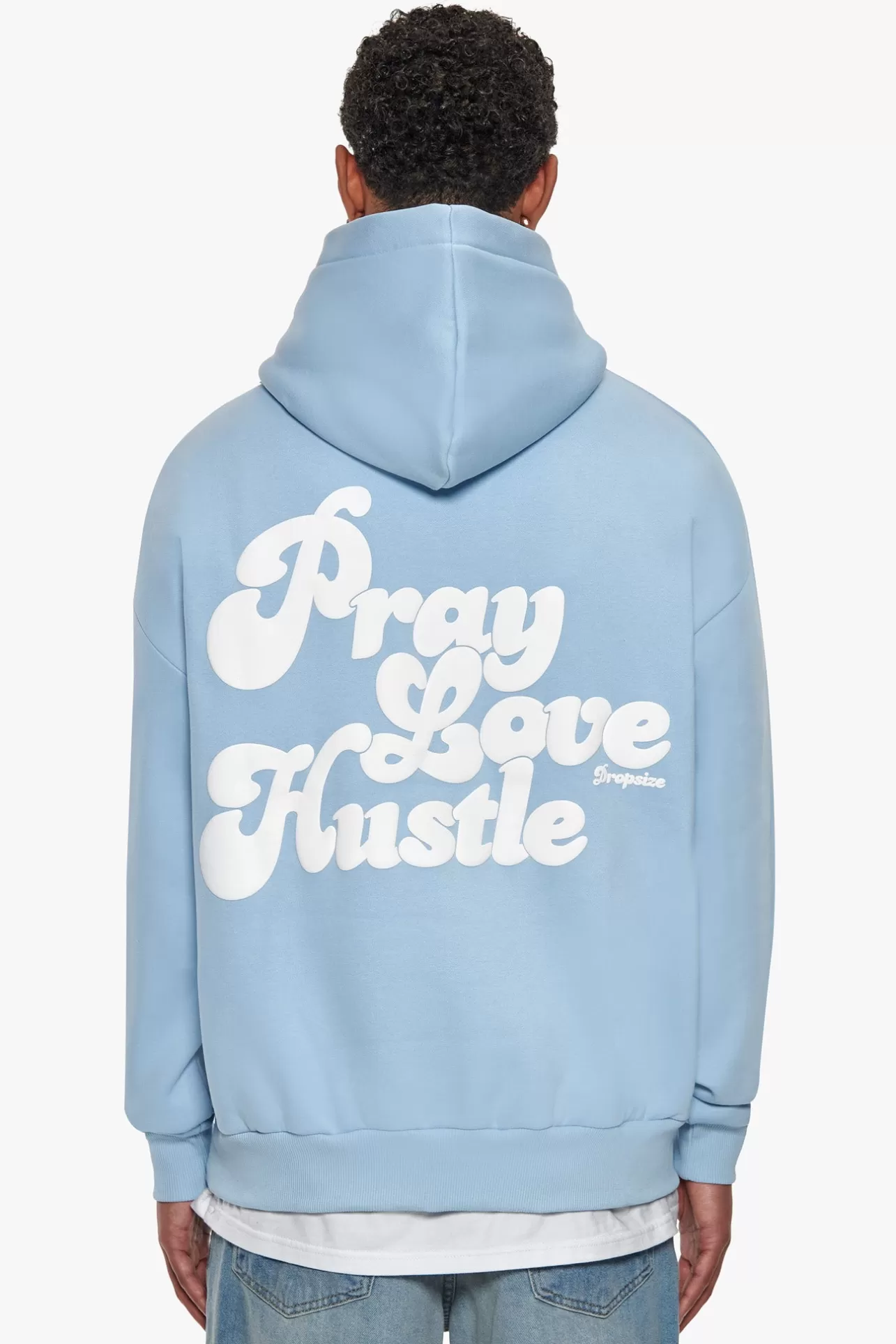 Dropsize HEAVY OVERSIZE PRAY LOVE HUSTLE HOODIE BABY BLUE* Hoodie