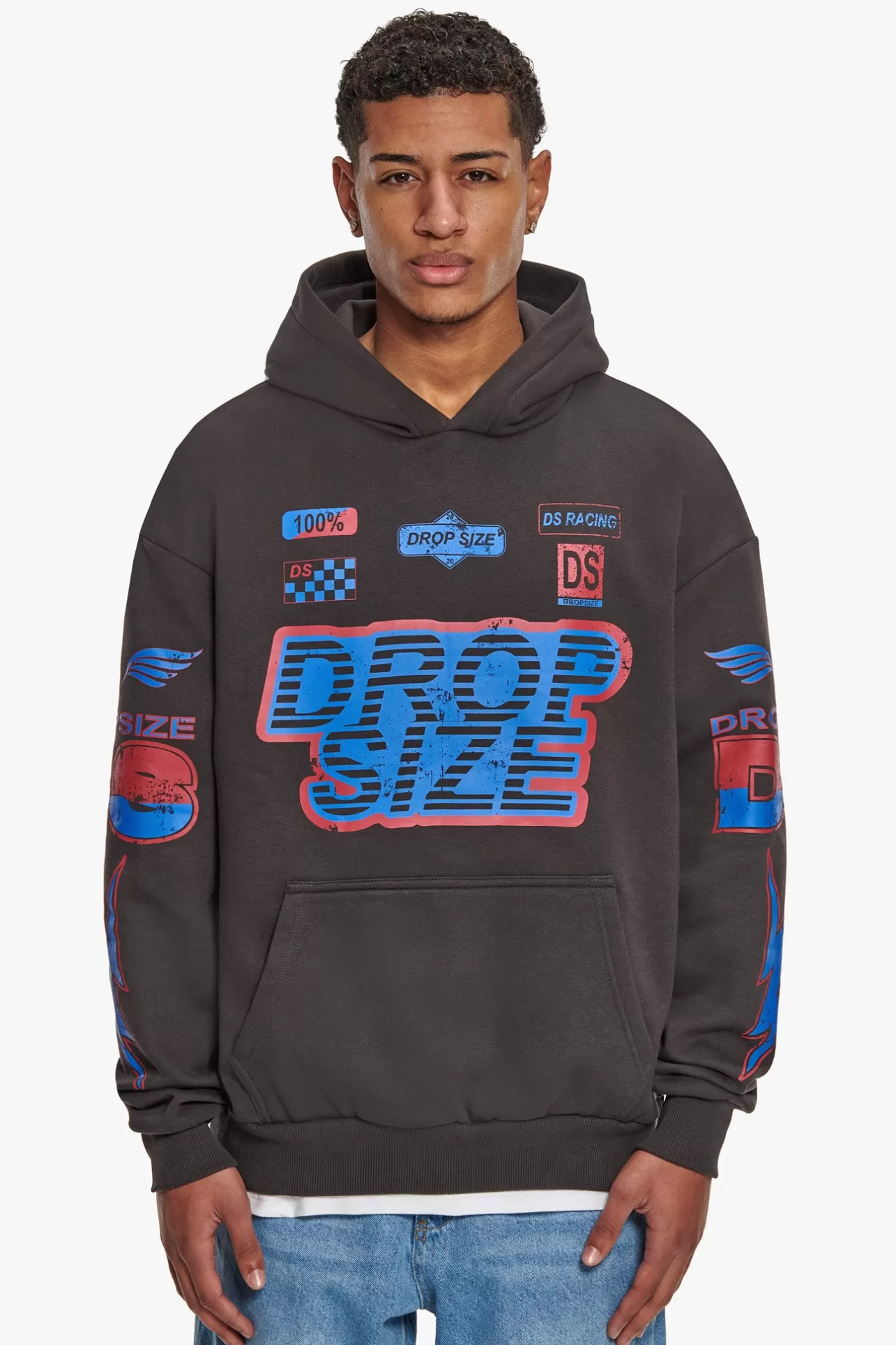 Dropsize HEAVY OVERSIZE RACING HOODIE WASHED BLACK* Hoodie