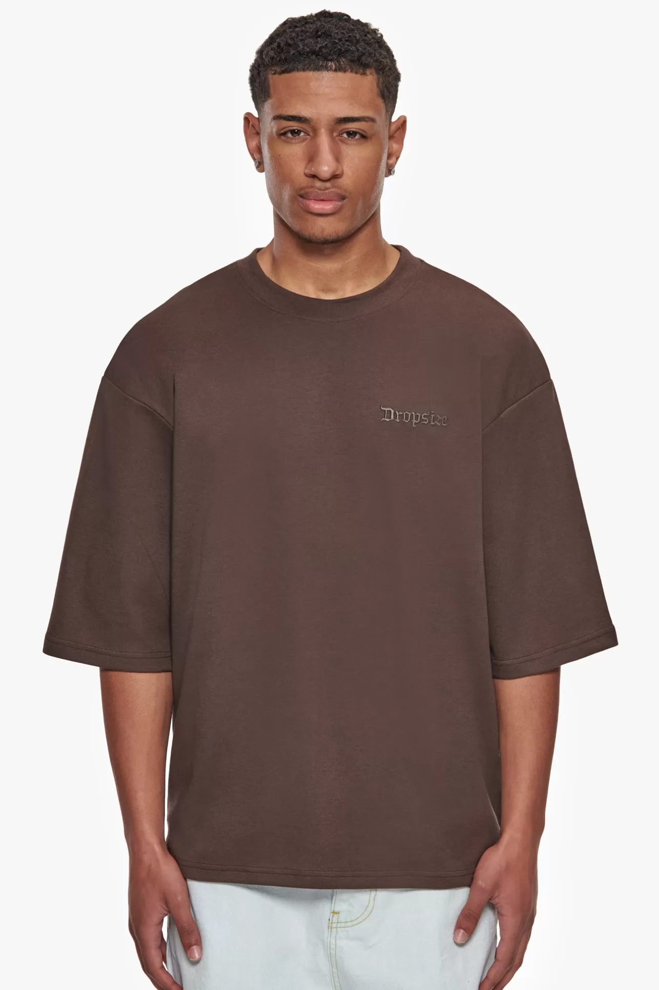 Dropsize HEAVY OVERSIZE SILK EMBO T-SHIRT CHOCOLATE BROWN* T Shirt