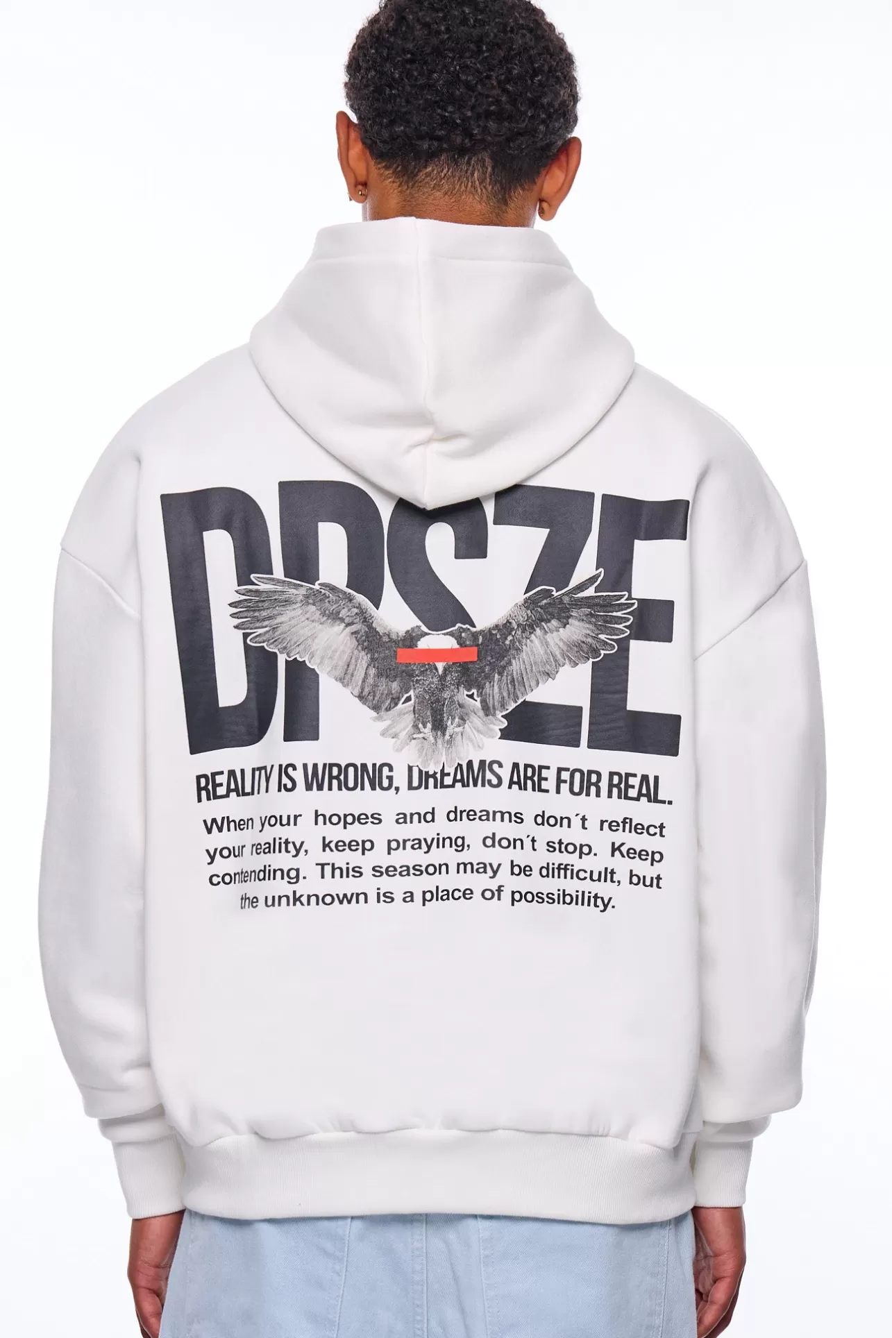 Dropsize HEAVY OVERSIZE WRONG REALITY HOODIE CREAM WHITE* Hoodie