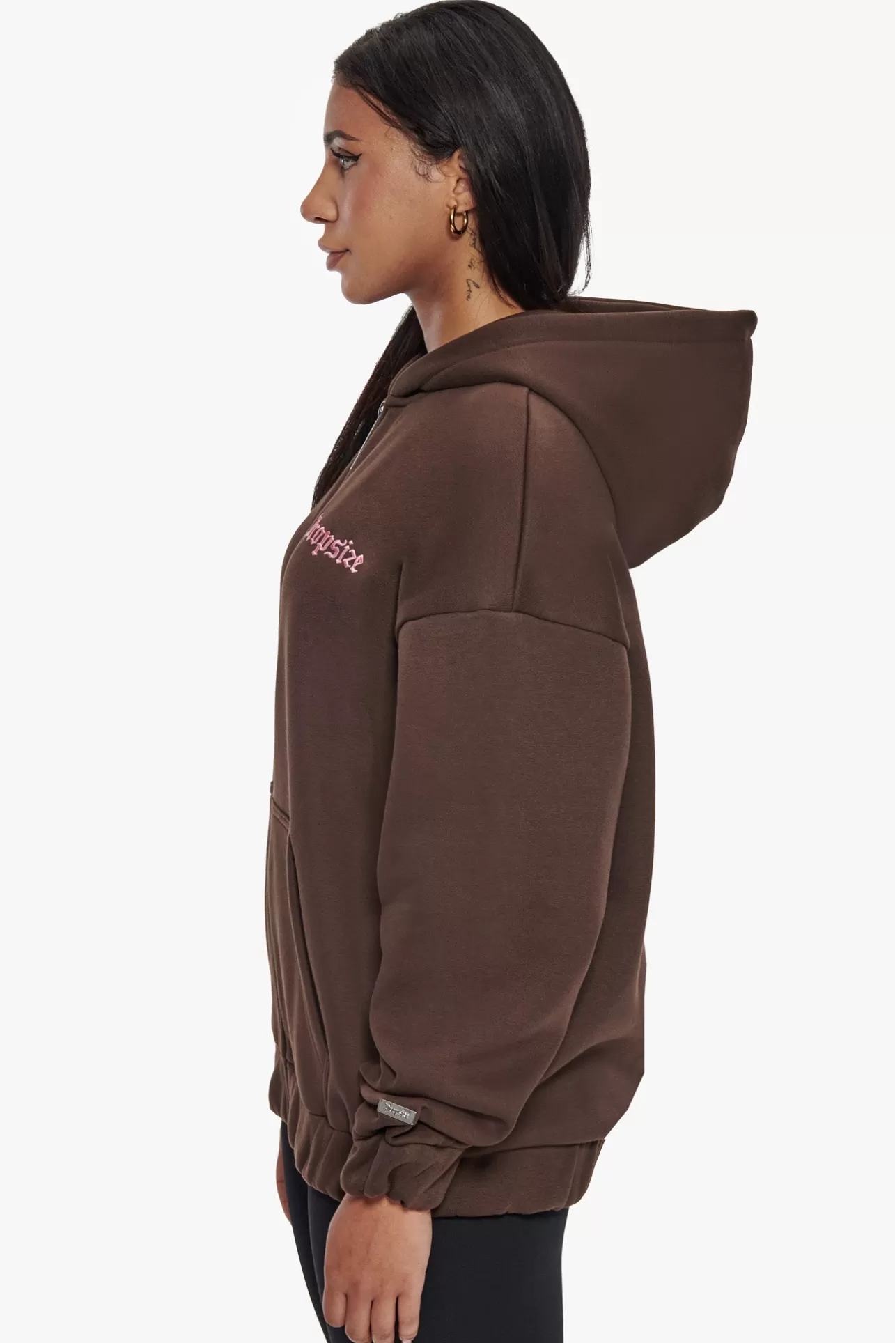 Dropsize HEAVY OVERSIZE ZIP HOODIE CHOCOLATE / PINK*Women Women