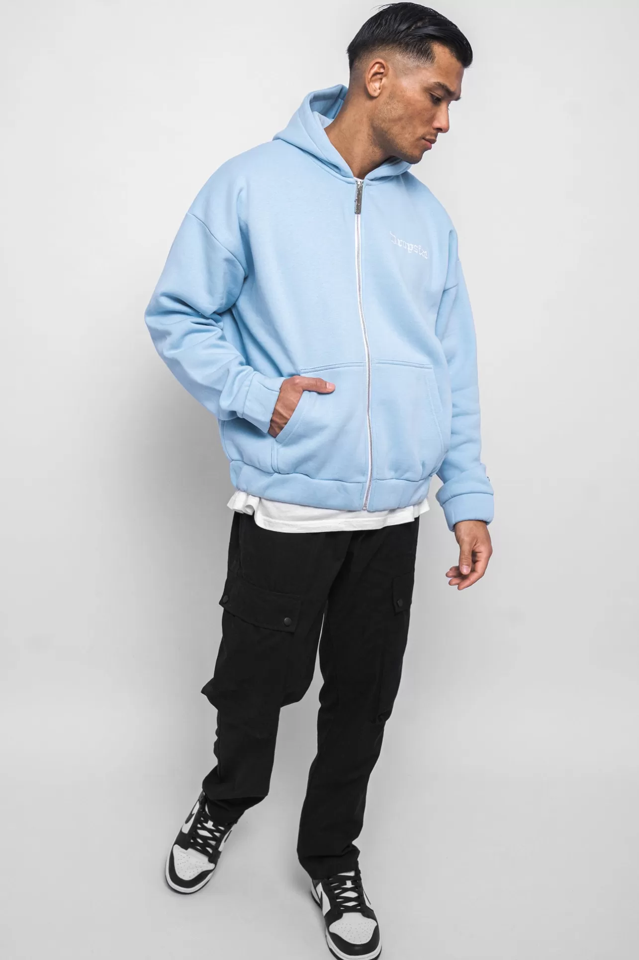 Dropsize SUPER HEAVY OVERSIZE BLANK ZIP HOODIE BABY BLUE* Zips