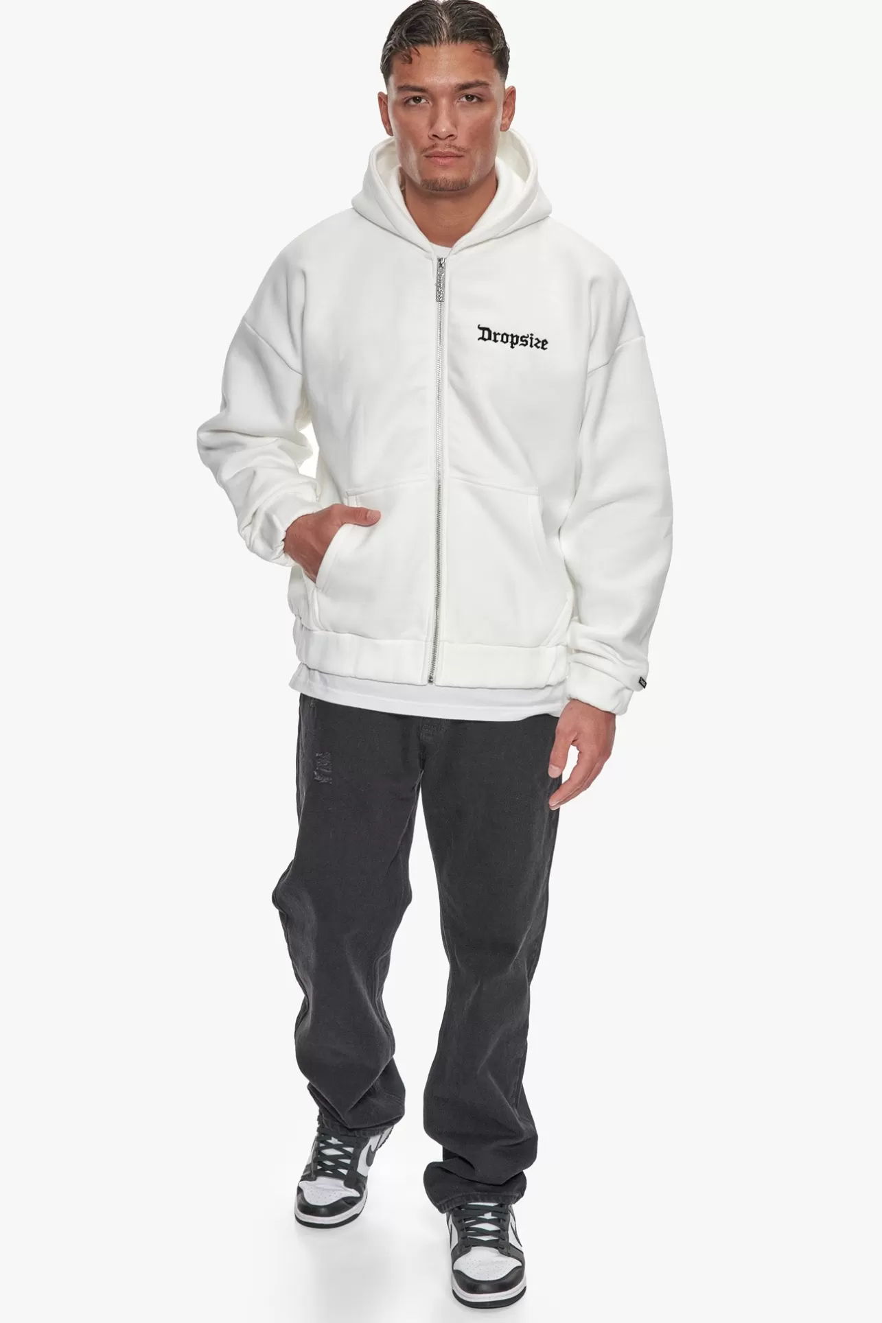 Dropsize SUPER HEAVY OVERSIZE BLANK ZIP HOODIE CREAM WHITE* Zips