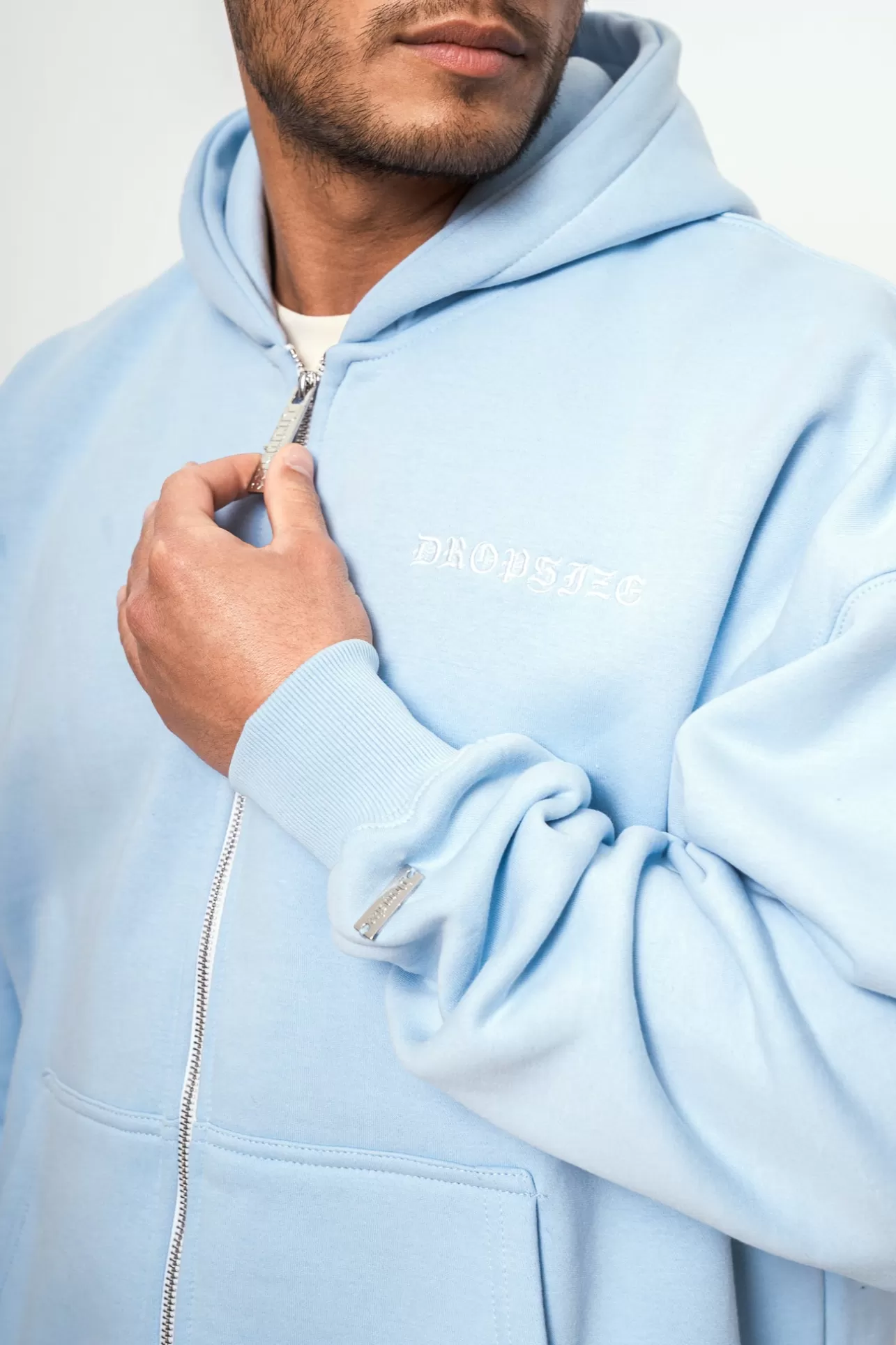 Dropsize SUPER HEAVY OVERSIZE LOGO ZIP HOODIE BABY BLUE* Zips
