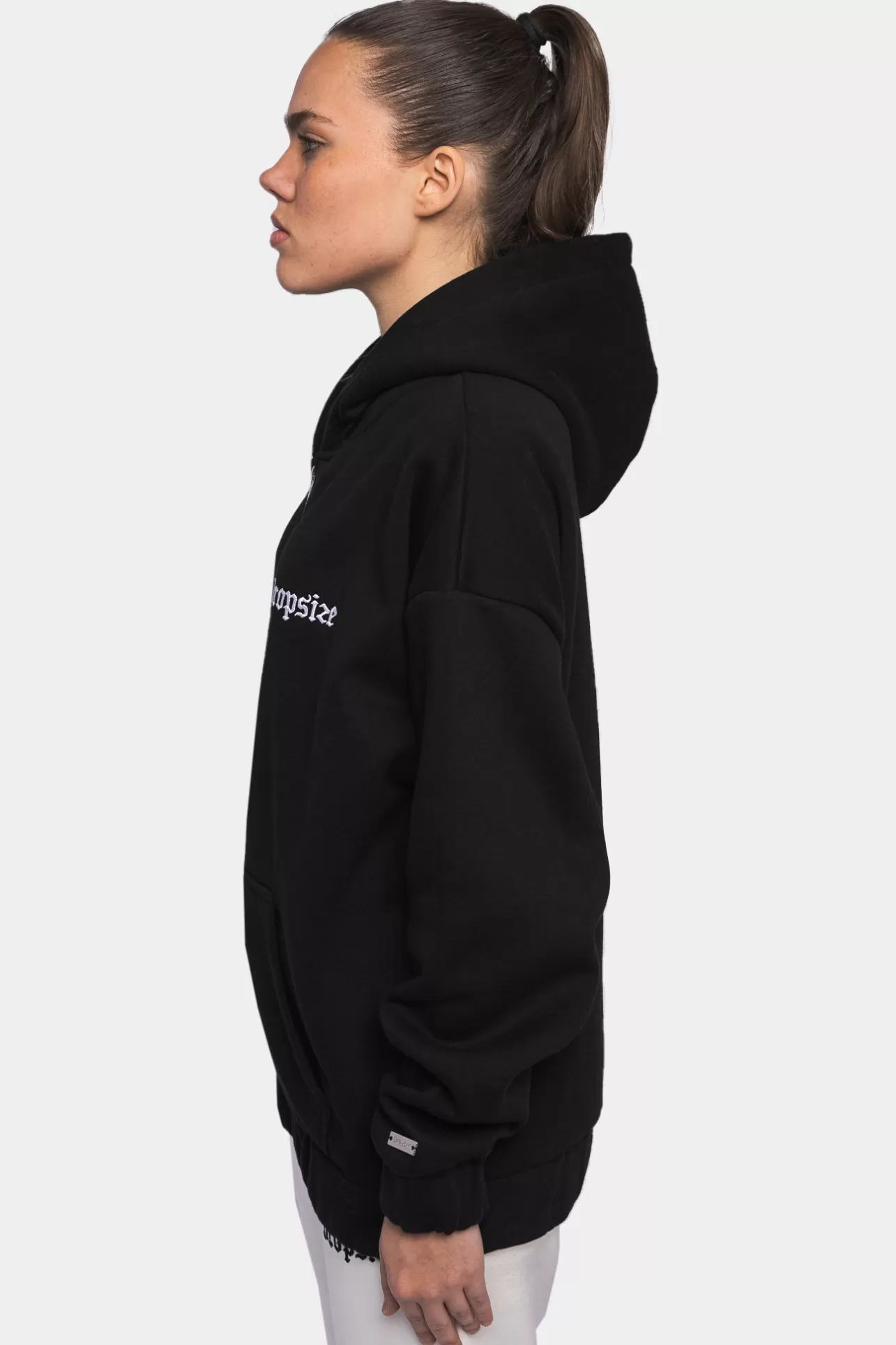 Dropsize SUPER HEAVY OVERSIZE LOGO ZIP HOODIE BLACK*Women Women