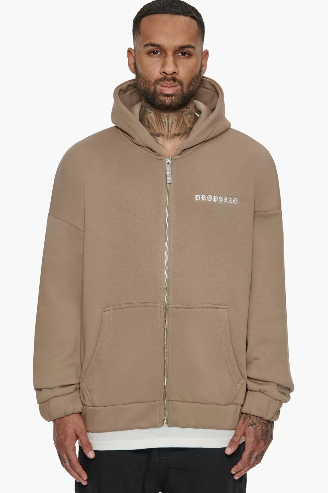 Dropsize SUPER HEAVY OVERSIZED CRIME ZIP HOODIE SILVER MINK* Zips